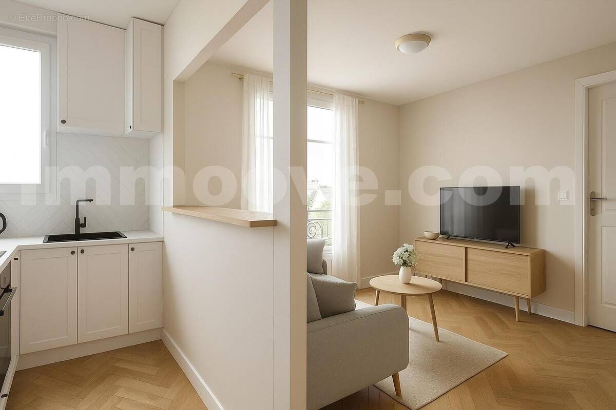 Cuisine contemporaine et salon lumineux - Appartement à CHARENTON-LE-PONT